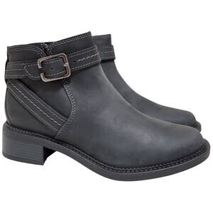 Clarks Women Maye Strap Western Ankle Booties Size US 6.5M Black Leather